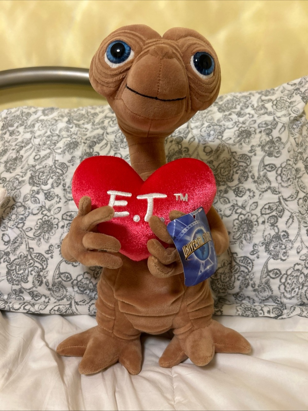 Universal Studios Brown E.T. Plush with Red Heart and Blue Eyes